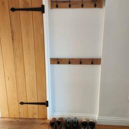 Set Of Oak Coat Rack Handmade Wooden Hook Entryway Shelf With Cast Iron Hooks Towel Hanger Rail Wood Wall Mounted Metal Retro Classic - thumbnail 2