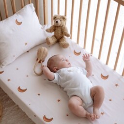Organic Cotton Satin Fitted Baby Sheets - Sky Star Moon Patterned Crib Durable Toddler Bedding Products Unique Gifts - thumbnail 2