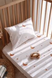 Organic Cotton Satin Fitted Baby Sheets - Sky Star Moon Patterned Crib Durable Toddler Bedding Products Unique Gifts - thumbnail 1