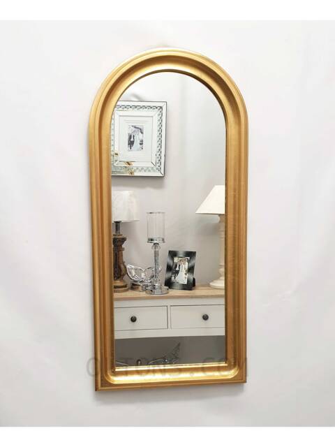 Arch Design Gold Gilt Leaf Wall Mirror French Vintage Antique Plain Round Top 72x34cm Bedroom Bathroom Hallway Modern Home Interior - image 1