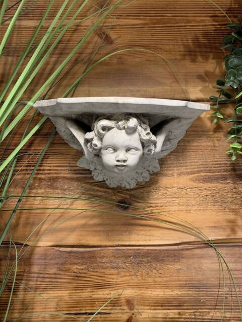 stone Garden Cherub With Wings Wall Plaque Hanging Scone Shelf Ornament - image 1