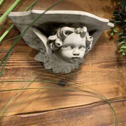stone Garden Cherub With Wings Wall Plaque Hanging Scone Shelf Ornament - thumbnail 3