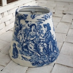 French Toile Chandelier Lampshades Cornflower Blue & White - thumbnail 2