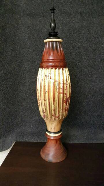2460 Cocobolo Ebony Mesquite Curly Maple Fluted Lidded Vessel - image 1
