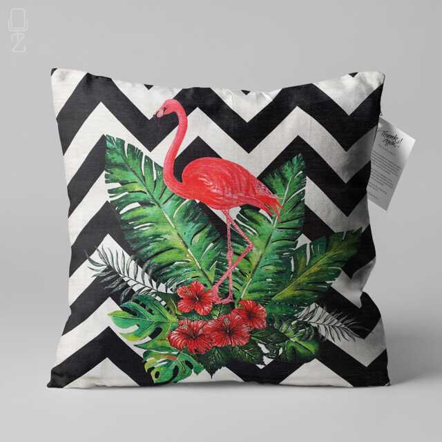 Cushion Cover With Pink Flamingo & Leaves & Black Zig Zag - Double Sided Printing Throw Pillow On The Chenille Different Sizes - image 1