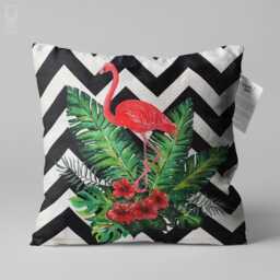 Cushion Cover With Pink Flamingo & Leaves & Black Zig Zag - Double Sided Printing Throw Pillow On The Chenille Different Sizes - thumbnail 1