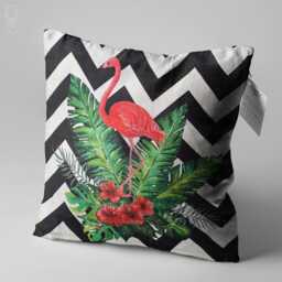 Cushion Cover With Pink Flamingo & Leaves & Black Zig Zag - Double Sided Printing Throw Pillow On The Chenille Different Sizes - thumbnail 3