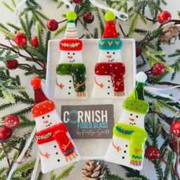 Traditional Cute Snowman Fused Glass Christmas Tree Decoration, Snowman Cornish Fused Glass, Cornwall - thumbnail 1