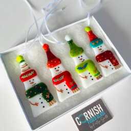Traditional Cute Snowman Fused Glass Christmas Tree Decoration, Snowman Cornish Fused Glass, Cornwall - thumbnail 2
