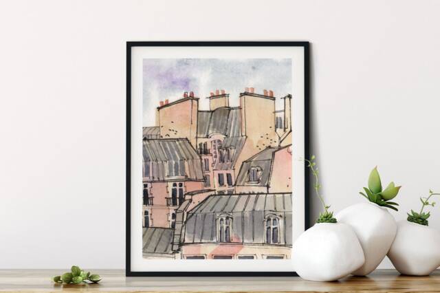 Paris Rooftops Watercolor Art Print Parisian Skyline Decor - image 1