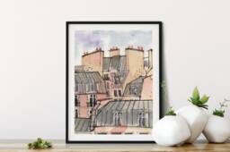 Paris Rooftops Watercolor Art Print Parisian Skyline Decor - thumbnail 1