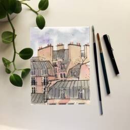 Paris Rooftops Watercolor Art Print Parisian Skyline Decor - thumbnail 3