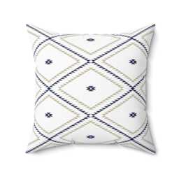 Square Throw Pillow, Southwestern Geometric, White Navy Beige, Desert Southwest Boho Decor, Bohemian Home Accent, Cushion