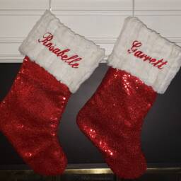 Christmas Sale Free Monogrammingshimmery Sparkly Red Sequin With Organza Cuff Christmas Stocking Persnalization/Free Shipping - thumbnail 2