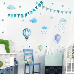016 Wall Decal Garland Pennant Chain Balloon Cloud Rain Stars Mint Green Blue Nikima in 6 Versions. Sizes - thumbnail 2