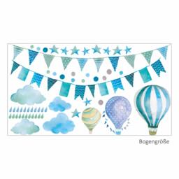 016 Wall Decal Garland Pennant Chain Balloon Cloud Rain Stars Mint Green Blue Nikima in 6 Versions. Sizes - thumbnail 1