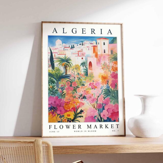 Algeria Flower Market Print North Africa Botanical Wall Art - image 1