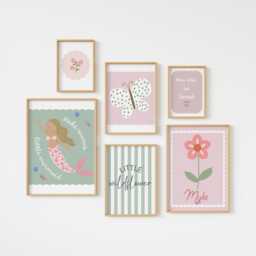 Personalized Mermaid & Floral Girls Room Prints Gallery Wall Art Set - thumbnail 1