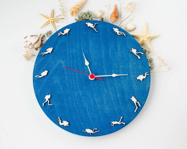 Handmade Wooden Diving Clock Ocean Sea Decor - image 1