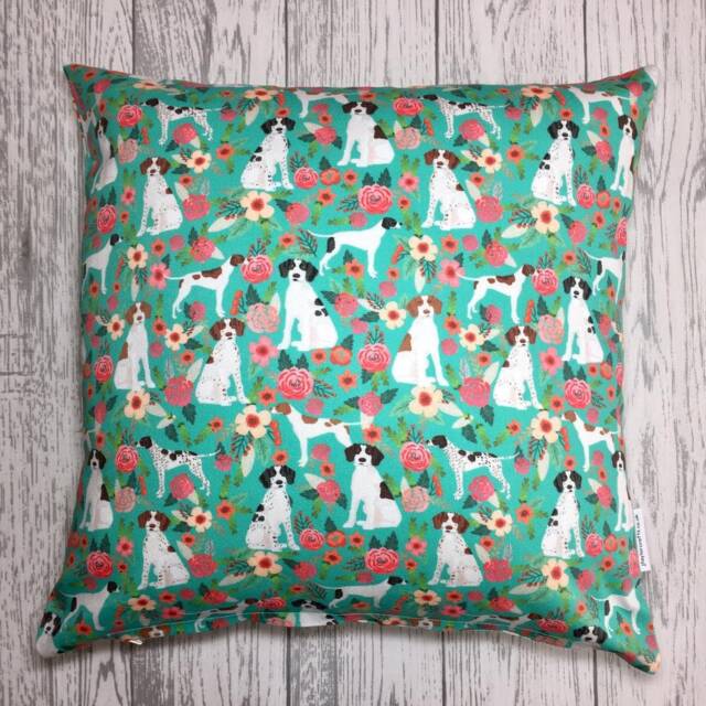 Pointer Dog Print Cushion Cover With Turquoise & Pink Floral Design - Home Decor, Pillow Cover, Home & Living, Decorative Pillow, 38x38cms - image 1