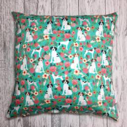 Pointer Dog Print Cushion Cover With Turquoise & Pink Floral Design - Home Decor, Pillow Cover, Home & Living, Decorative Pillow, 38x38cms - thumbnail 1