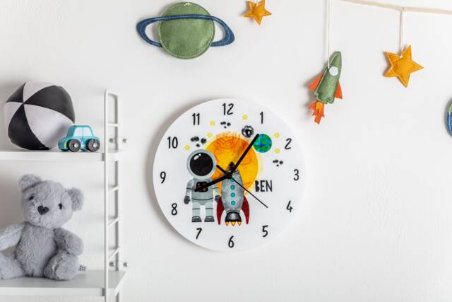 Outer Space Personalised Children's Wall Clock - Gift With Name Illustrated Acrylic Bedroom - image 1