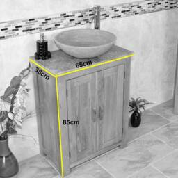 Solid Oak Bathroom Vanity Unit - Grey Quartz Top Marble Basin Choice 310Gqsbc - thumbnail 4