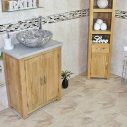 Solid Oak Bathroom Vanity Unit - Grey Quartz Top Marble Basin Choice 310Gqsbc - thumbnail 3