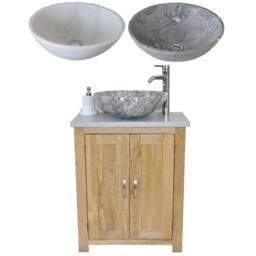 Solid Oak Bathroom Vanity Unit - Grey Quartz Top Marble Basin Choice 310Gqsbc - thumbnail 2