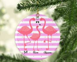 Personalised Flamingo Family Christmas Ornament Ceramic Or Mdf - thumbnail 1