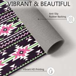 Purple Pink Green Geometric Tribal Stripe Rug Non-Slip Soft Area Carpet Bedroom Living Room Hallway Mat Decor - Made in UK - thumbnail 4