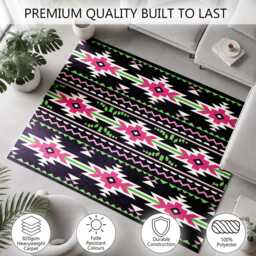 Purple Pink Green Geometric Tribal Stripe Rug Non-Slip Soft Area Carpet Bedroom Living Room Hallway Mat Decor - Made in UK - thumbnail 3