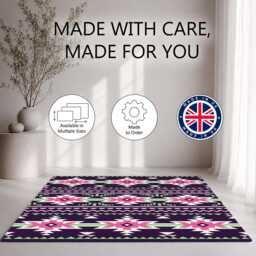 Purple Pink Green Geometric Tribal Stripe Rug Non-Slip Soft Area Carpet Bedroom Living Room Hallway Mat Decor - Made in UK - thumbnail 2