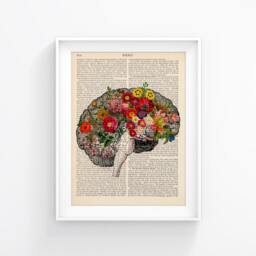 Brain Print With Flowers, Anatomy Print, Medical Poster, Vintage Illustration Print 023 - thumbnail 3