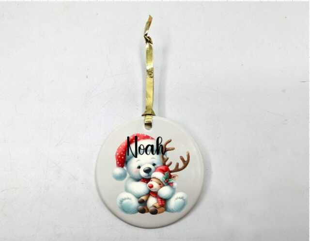 Personalised Polar Bear Bauble, Ceramic Christmas Ornament, Keepsake - image 1