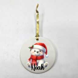 Personalised Polar Bear Bauble, Ceramic Christmas Ornament, Keepsake - thumbnail 4