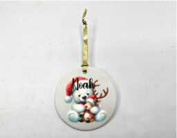 Personalised Polar Bear Bauble, Ceramic Christmas Ornament, Keepsake - thumbnail 1