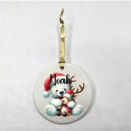 Personalised Polar Bear Bauble, Ceramic Christmas Ornament, Keepsake - thumbnail 3