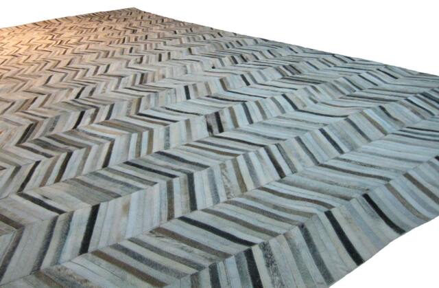 Cowhide Patchwork Rug Raw Leather Argentina - Free Shipping Cowhide Rugs Chrevron Mix Of Greys & Whites, 5' X 7' - image 1