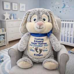 Personalised Cubbies Bunny Rabbit, Embroidered Baby Gift, Teddy Bear, Christening, Birth, Baptism, Stuffie, Birth Block Personalized