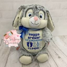 Personalised Cubbies Bunny Rabbit, Embroidered Baby Gift, Teddy Bear, Christening, Birth, Baptism, Stuffie, Birth Block Personalized - thumbnail 4
