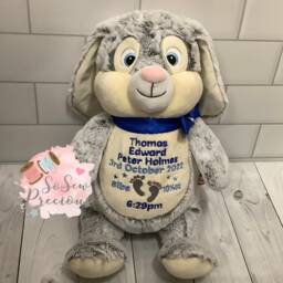 Personalised Cubbies Bunny Rabbit, Embroidered Baby Gift, Teddy Bear, Christening, Birth, Baptism, Stuffie, Birth Block Personalized - thumbnail 2