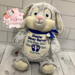 Personalised Cubbies Bunny Rabbit, Embroidered Baby Gift, Teddy Bear, Christening, Birth, Baptism, Stuffie, Birth Block Personalized - thumbnail 3