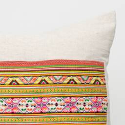 Hmong Embroidered Pillow Colorful Hill Tribe Textile, Hemp Back - 20x20 - thumbnail 2