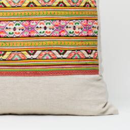 Hmong Embroidered Pillow Colorful Hill Tribe Textile, Hemp Back - 20x20 - thumbnail 3
