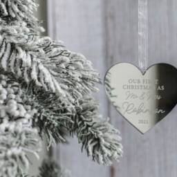 Luxury Mirror Acrylic Couples First Christmas As Mr Mrs Married Heart Ornament Bauble Decoration - thumbnail 3