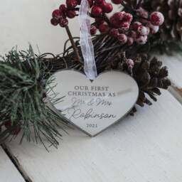 Luxury Mirror Acrylic Couples First Christmas As Mr Mrs Married Heart Ornament Bauble Decoration - thumbnail 2