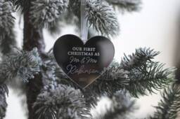 Luxury Mirror Acrylic Couples First Christmas As Mr Mrs Married Heart Ornament Bauble Decoration