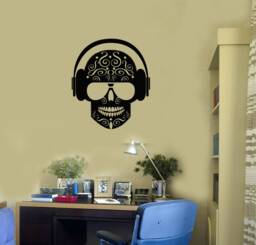 Sugar Skull Vinyl Wall Decal Headphones Glasses Music Room Art Stickers Mural - #2767Di