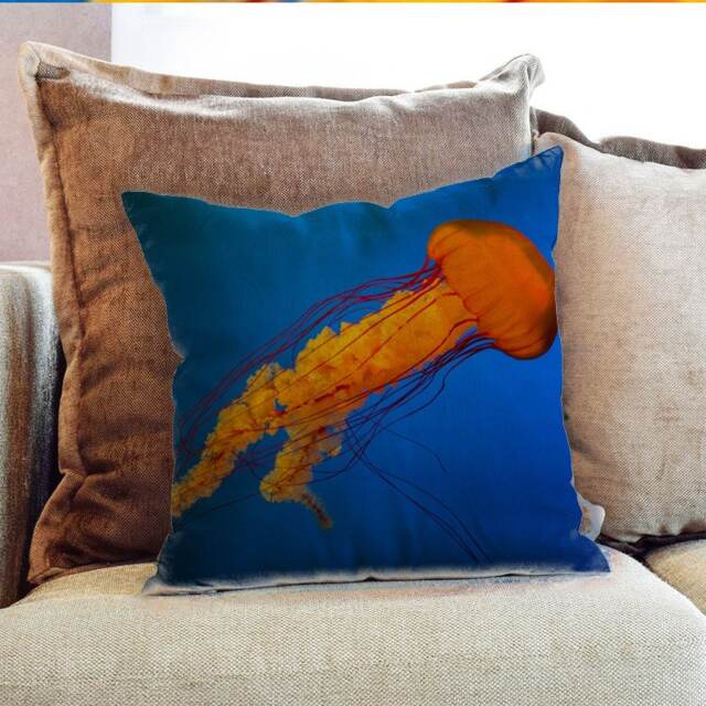 Jelly Fish Under Sea Life Nautical Photography - Decorative Pillow Throw Cushion Fabric , Case Cover Or With Filling